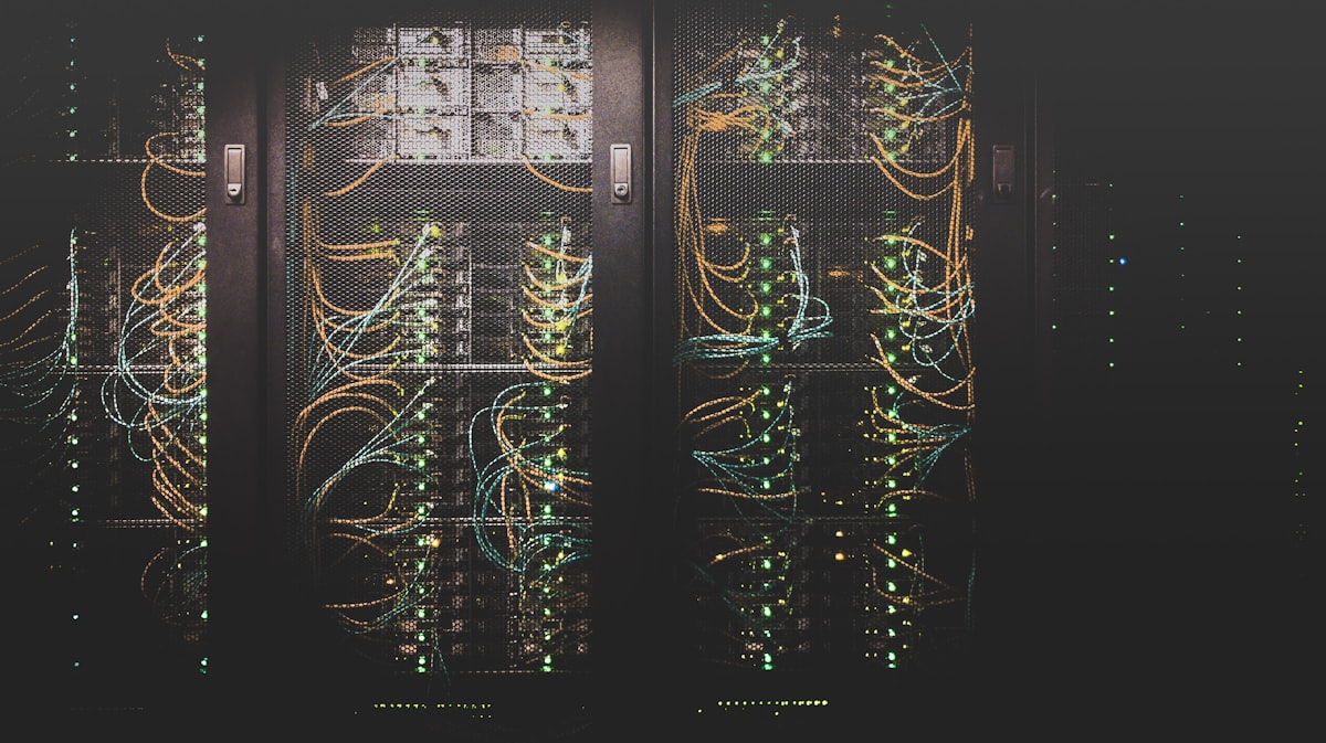 Rows of servers in a modern data centre